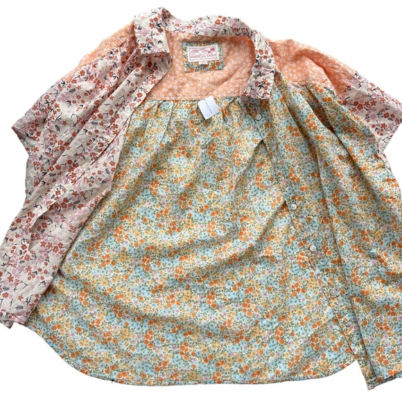 American Eagle Women's Large Orange & Floral Oversized Resort Button Front Shirt - Picture 11 of 13